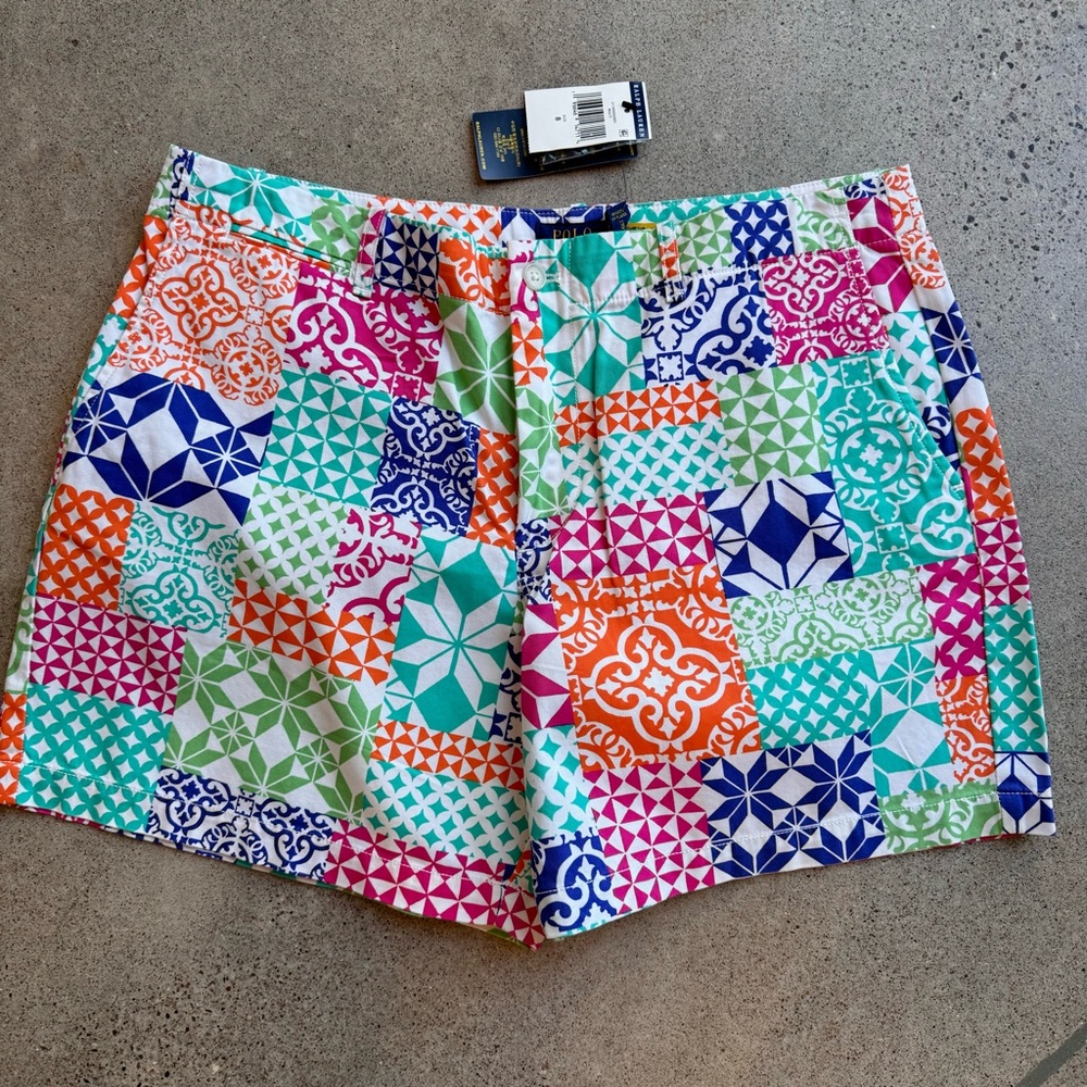 New Polo Ralph Lauren Sz 8 womens multi color Cotton Boarding shorts